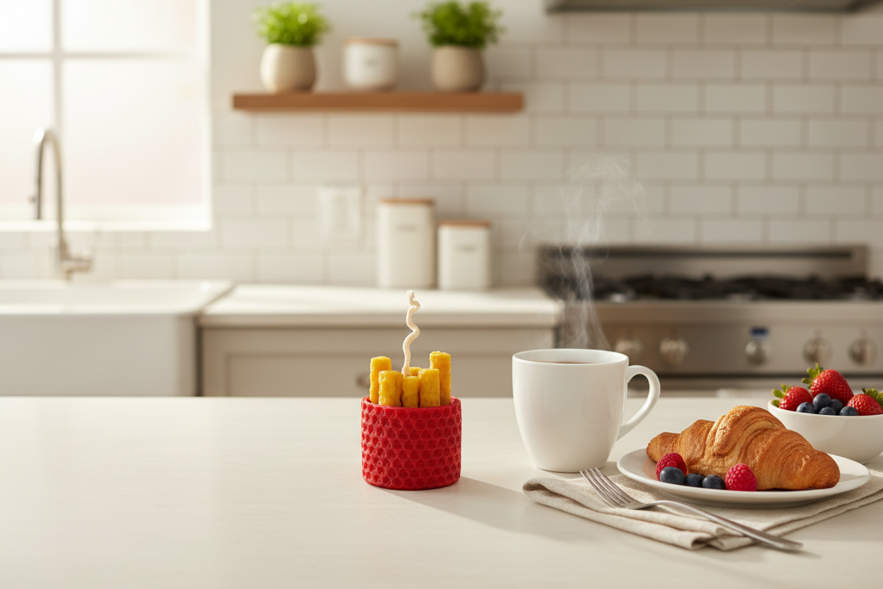 Kitchen counter with fries candle