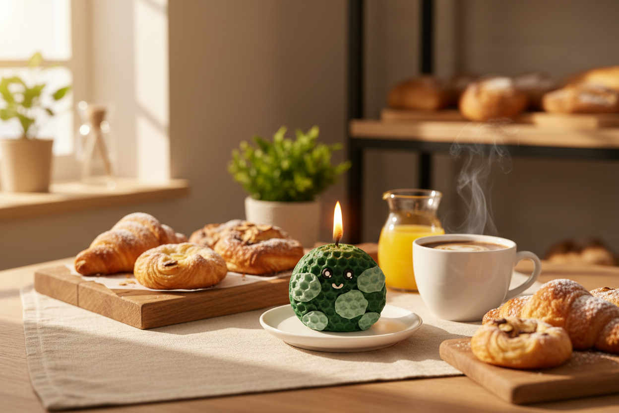 Breakfast table with cookie candle