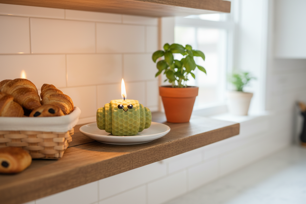 Kitchen shelf with croissant candle